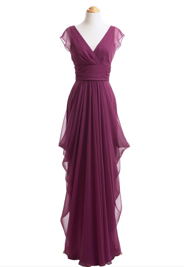 V Neck Bridesmaid Dress Grape Purple Chiffon V Neck Bridesmaid Dress Grape Purple Chiffon Long Elegant
